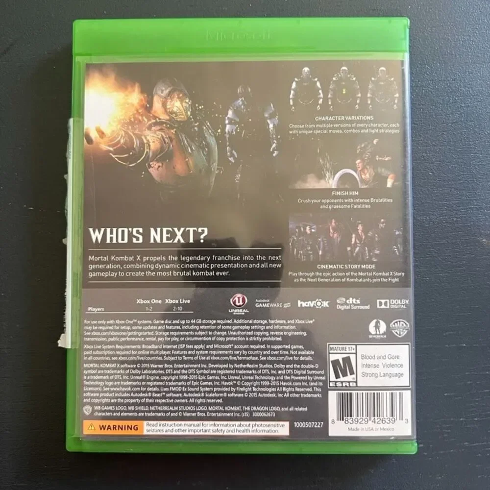 Mortal Kombat‎ X - Microsoft Xbox One VIDEO GAME Case & Disc
